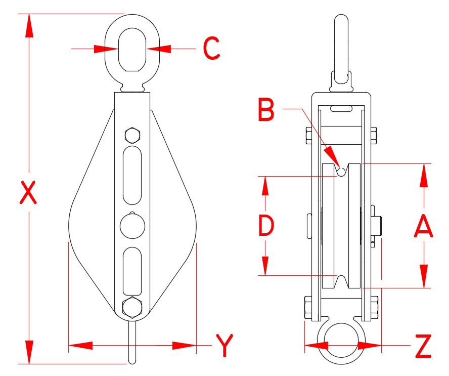 Stainless Steel Swivel Eye Block, S0423-E075-W, S0423-E100-W, S0423-E125-W